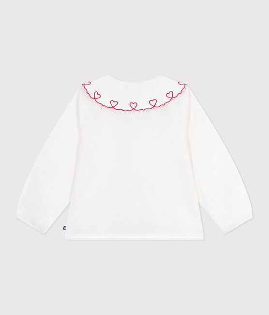 Blusa infantil lisa de manga larga de popelina de algodón blanco ECUME