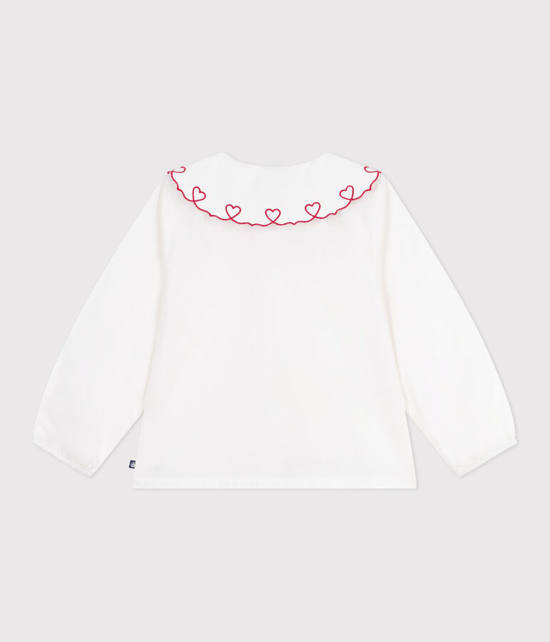 Blusa infantil lisa de manga larga de popelina de algod&oacute;n blanco
