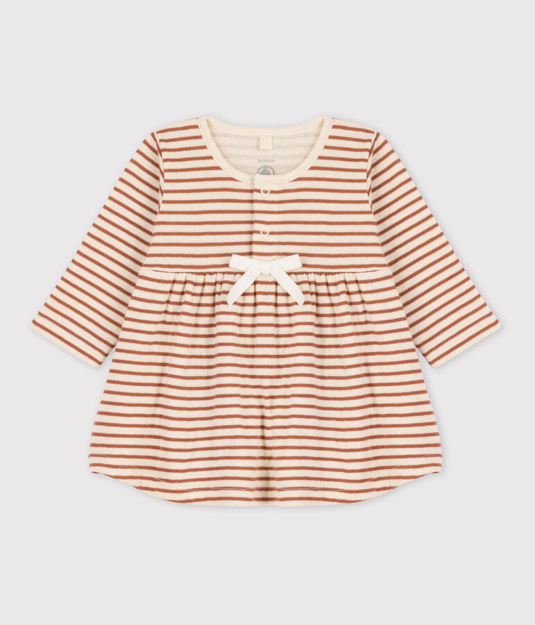 Vestido a rayas de beb&eacute; de t&uacute;bico de algod&oacute;n crudo/marron/crudo