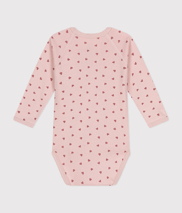Body cruzado de manga larga de algod&oacute;n para beb&eacute; rosa/rosa