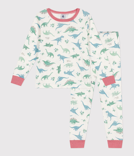 Pijama infantil de algodón con estampado de dinosaurios blanco MARSHMALLOW/blanco MULTICO