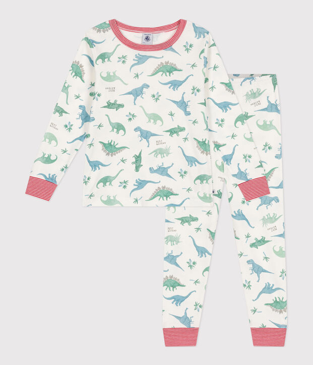 Pijama infantil de algod&oacute;n con estampado de dinosaurios blanco/multicolor