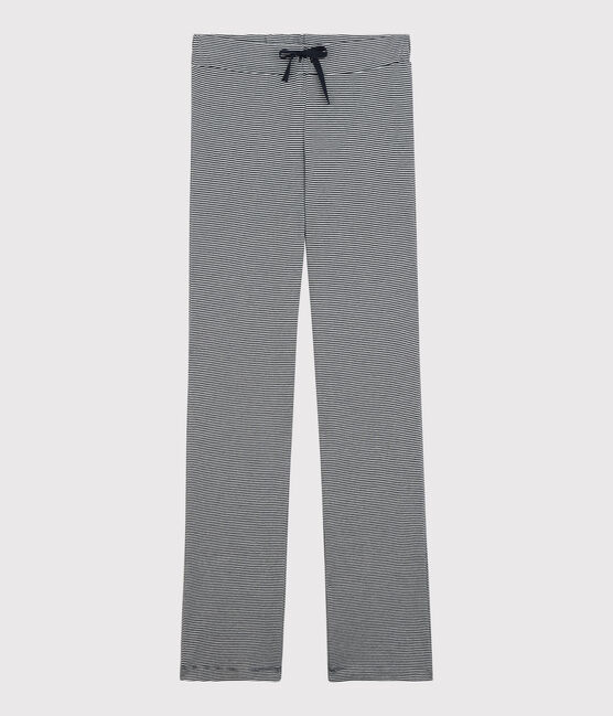 Pantalón de algodón ORGÁNICO de mujer azul SMOKING/blanco MARSHMALLOW