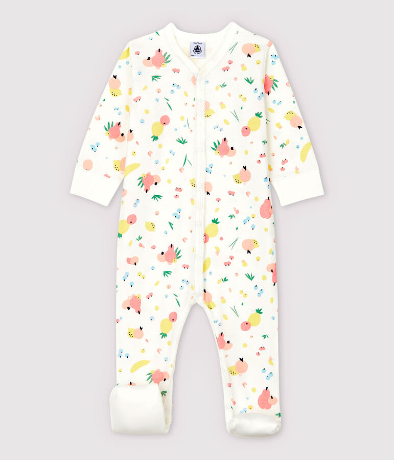 Pijama enterizo con pies desmontables de algod&oacute;n de beb&eacute; ni&ntilde;a blanco/multicolor