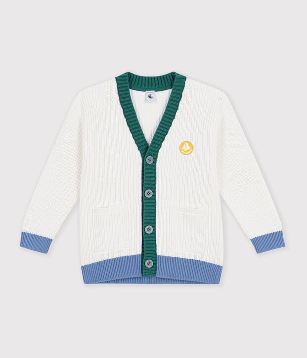 C&aacute;rdigan infantil liso de algod&oacute;n blanco/multicolor