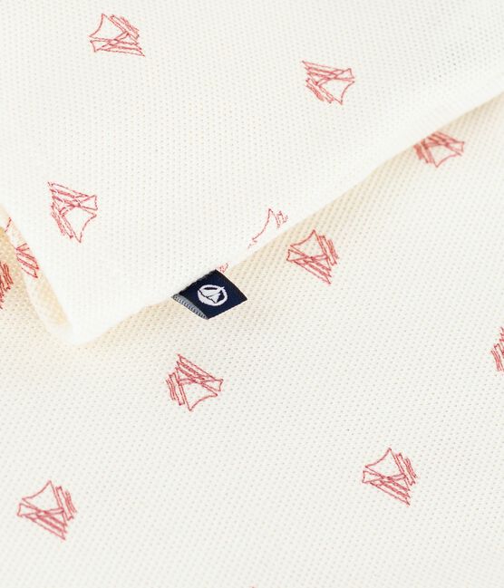 Polo de algodón de manga corta con estampado de barcos vintage para bebé rojo MILK/ POMPEI