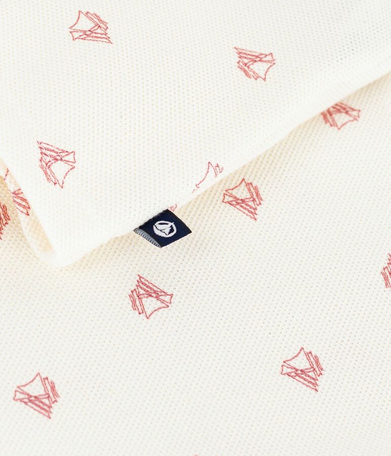 Polo de algod&oacute;n de manga corta con estampado de barcos vintage para beb&eacute; crudo/rojo