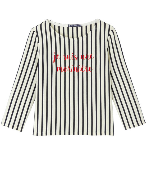 Marinière femme courte brodée beige COQUILLE/azul SMOKING