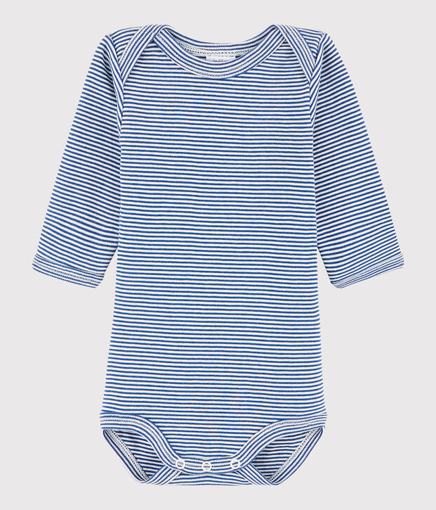 Bodi de manga larga de beb&eacute; ni&ntilde;a/ni&ntilde;o azul/blanco