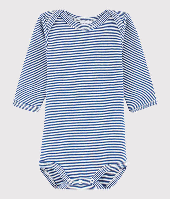 Bodi de manga larga de bebé niña/niño azul LIMOGES/blanco MARSHMALLOW