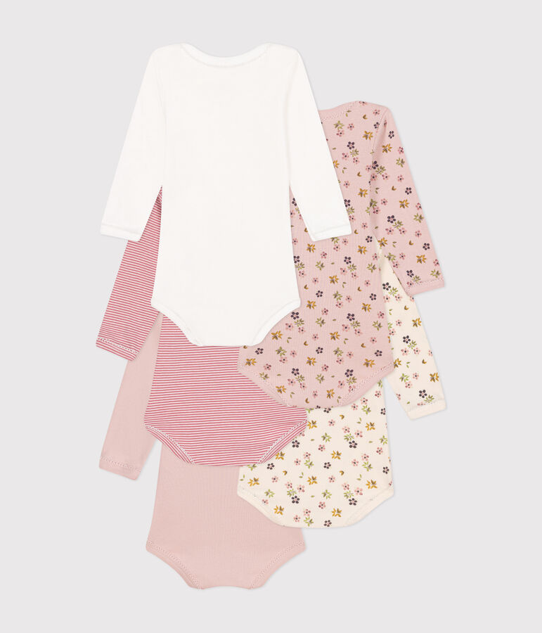Juego de 5 bodis de algod&oacute;n de manga larga con flores para beb&eacute; variante 1