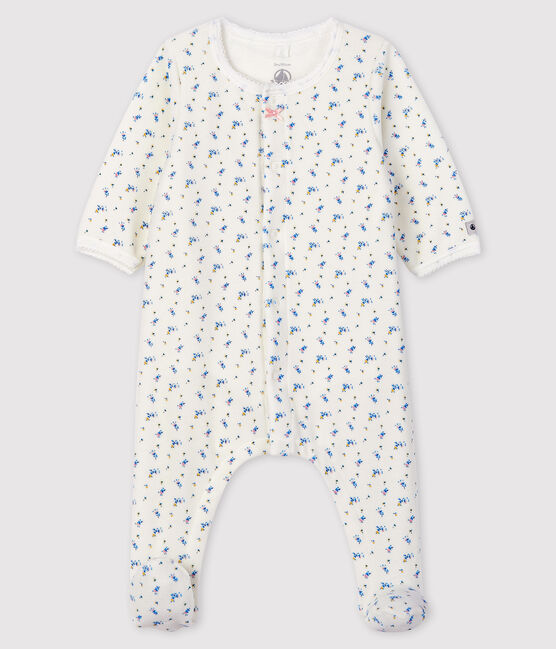 Bodyjama de terciopelo con estampado de flores para bebé niña blanco MARSHMALLOW/blanco MULTICO