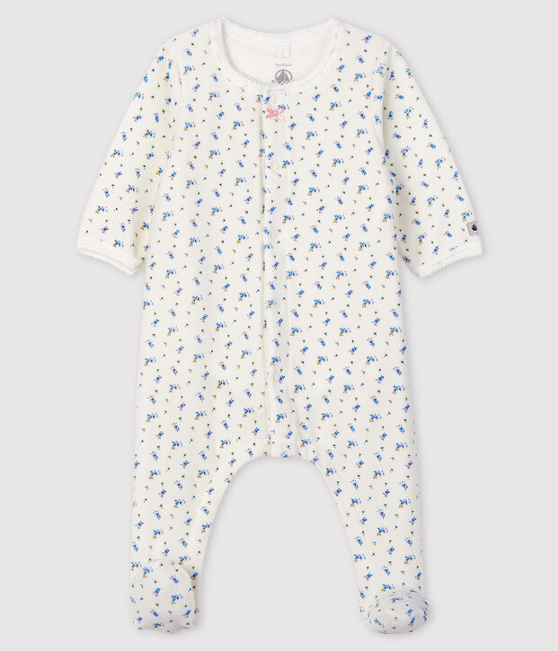 Bodyjama de terciopelo con estampado de flores para beb&eacute; ni&ntilde;a blanco/multicolor