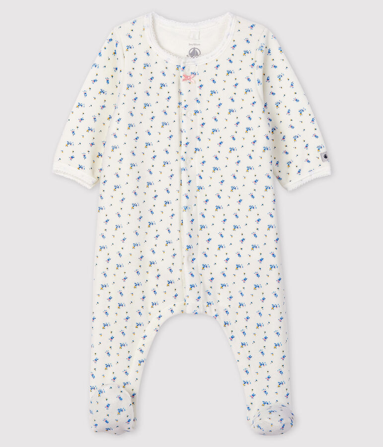 Bodyjama de terciopelo con estampado de flores para beb&eacute; ni&ntilde;a blanco/multicolor