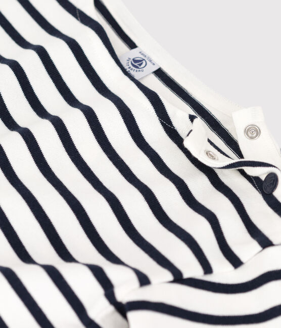 Camiseta de manga corta de algodón a rayas para niña blanco MARSHMALLOW/azul SMOKING