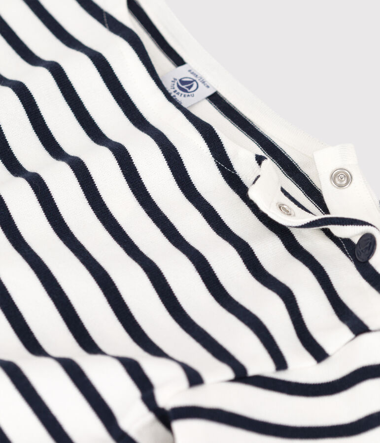 Camiseta de manga corta de algod&oacute;n a rayas para ni&ntilde;a blanco/azul