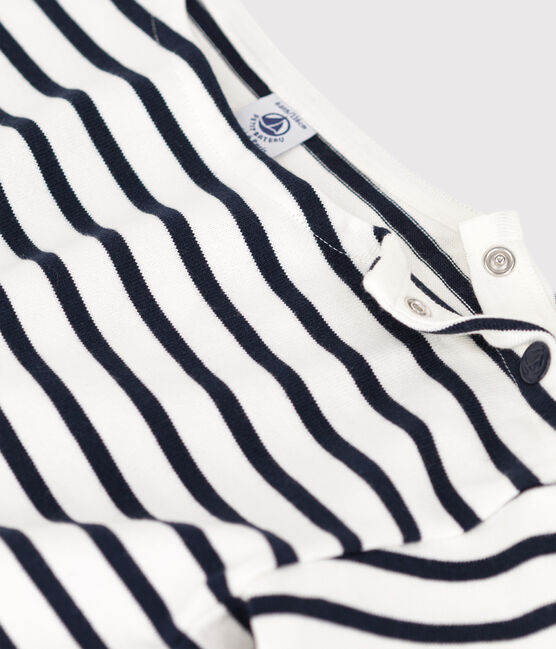 Camiseta de manga corta de algodón a rayas para niña blanco MARSHMALLOW/azul SMOKING