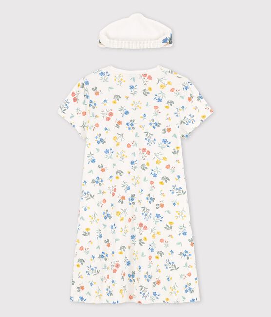 Camisón de algodón de manga corta con flores para niña blanco MARSHMALLOW/blanco MULTICO