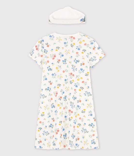 Camisón de algodón de manga corta con flores para niña blanco MARSHMALLOW/blanco MULTICO