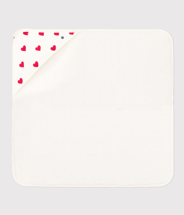 Capa de ba&ntilde;o de algod&oacute;n con corazones blanco/rojo