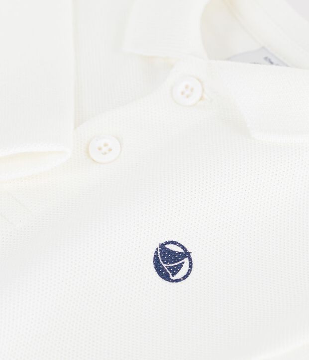 Polo liso de manga larga de algod&oacute;n para beb&eacute; blanco