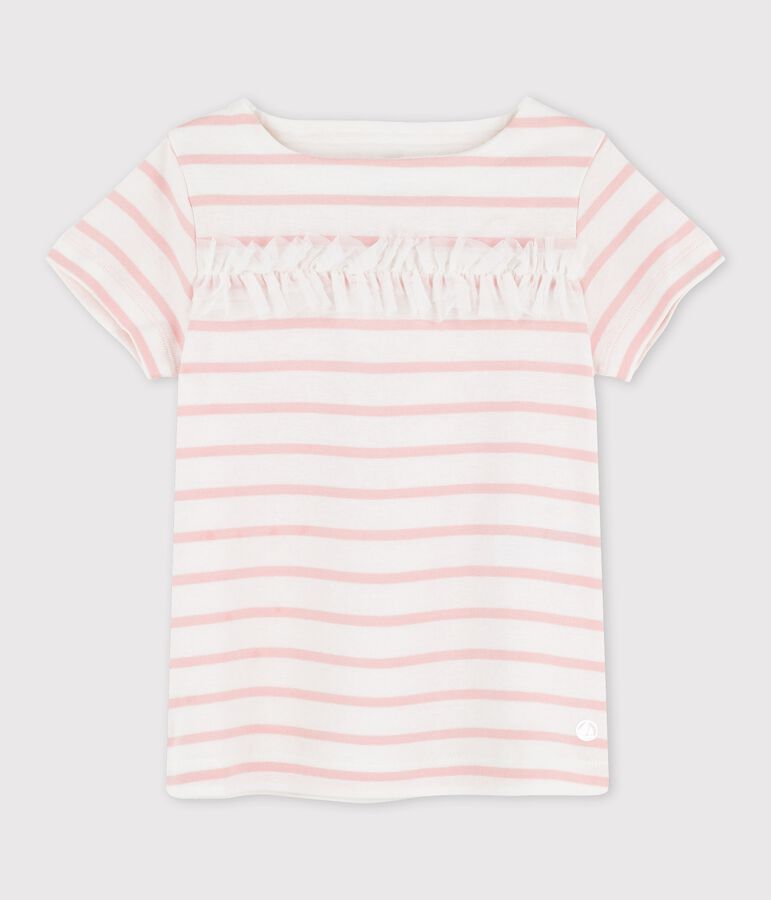 Camiseta de manga corta de algod&oacute;n de ni&ntilde;a blanco MARSHMALLOW/rosa MINOIS