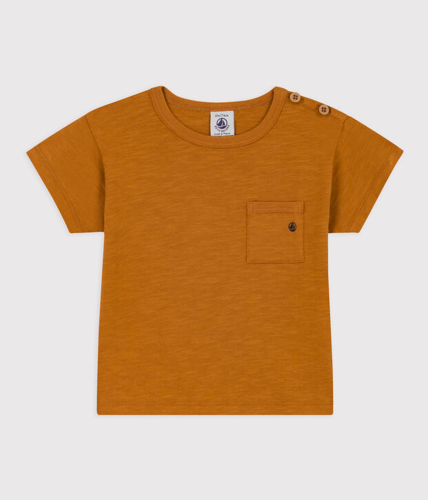 Camiseta de manga corta de punto flameado para beb&eacute; marron