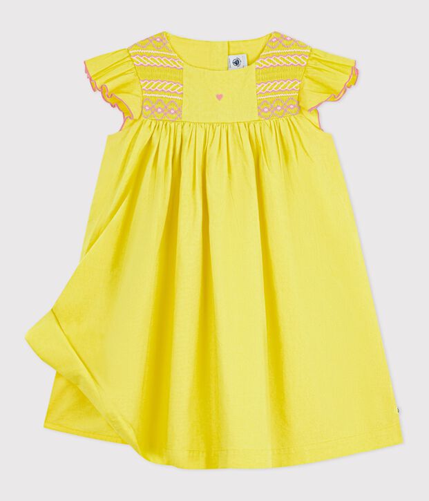 Vestido infantil de algod&oacute;n de manga corta amarillo