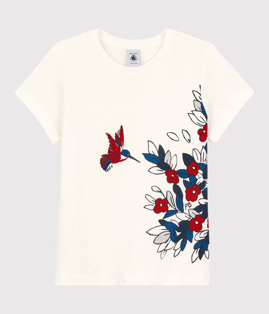 Camiseta de manga corta de algodón de niña blanco MARSHMALLOW/rojo TERKUIT