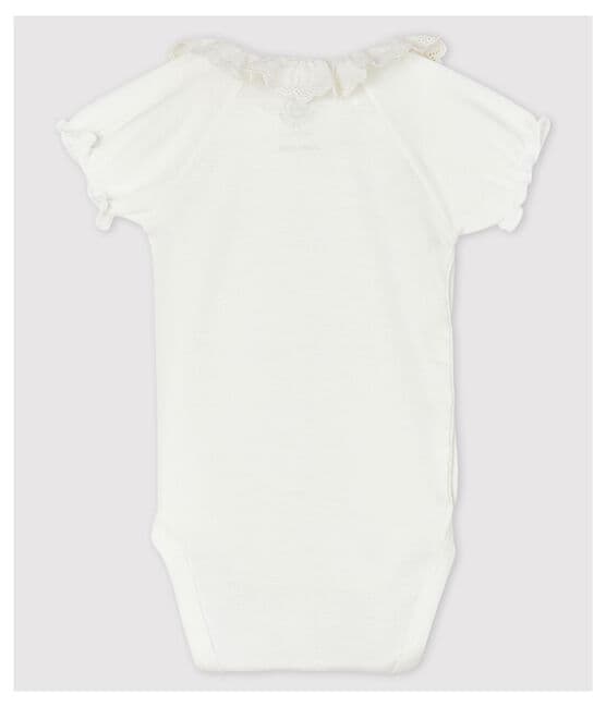 Body de manga corta con cuello blanco de bebé niña de algodón ecológico blanco MARSHMALLOW