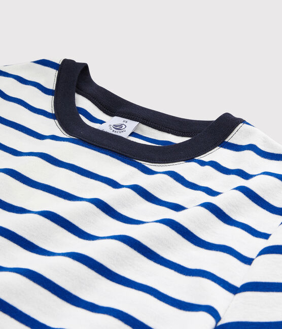 Camiseta de cuello redondo emblemática de algodón de mujer blanco MARSHMALLOW/azul SURF