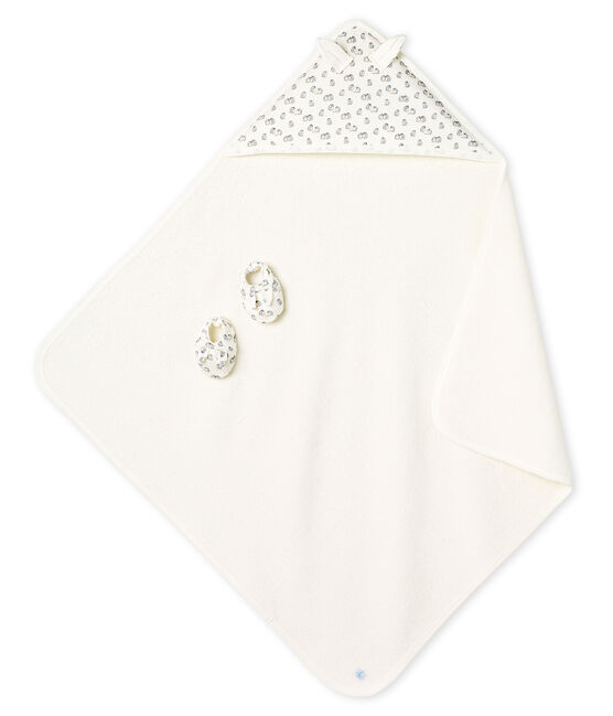 Estuche con toalla cuadrada de baño y patucos para bebé de BE y punto. blanco MARSHMALLOW/gris SCULPTURE/ MULTICO