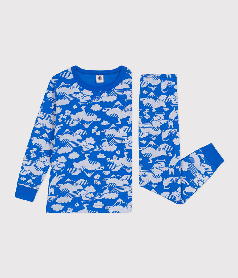 Pijama infantil de algod&oacute;n con estampado azul/blanco