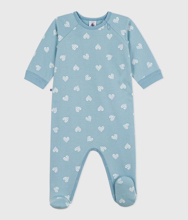 Pijama de mulet&oacute;n cepillado con estampado de corazones para beb&eacute; azul/blanco