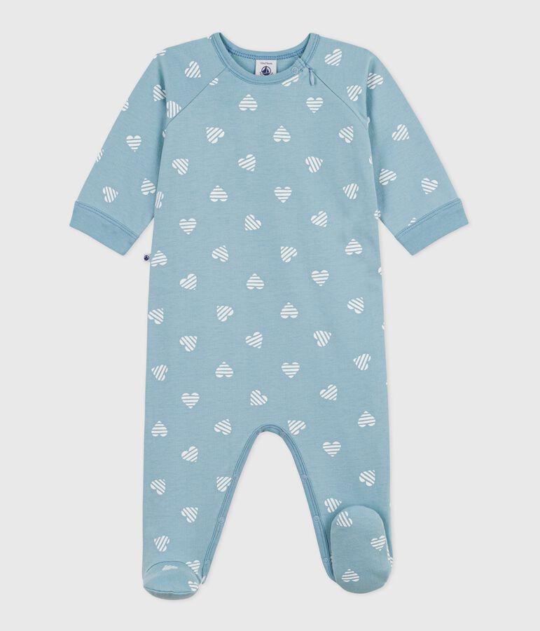 Pijama de mulet&oacute;n cepillado con estampado de corazones para beb&eacute; verde/blanco