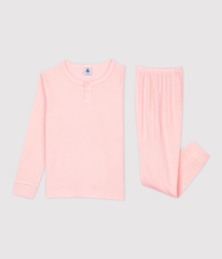 Pijama liso de ni&ntilde;a/ni&ntilde;o algod&oacute;n y lyocell rosa MINOIS