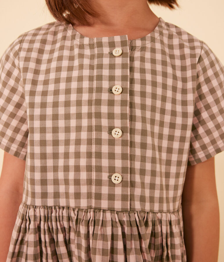 Vestido de manga corta de milrayas de ni&ntilde;a verde/rosa