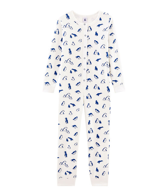 Buzo largo unisex de toalla de rizo picada muy cálido blanco MARSHMALLOW/azul MAJOR