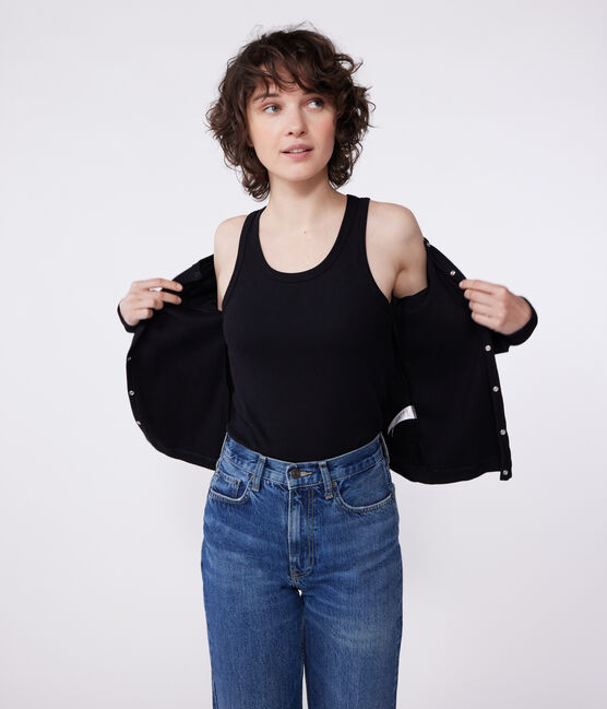 Cárdigan de algodón liso para mujer negro BLACK