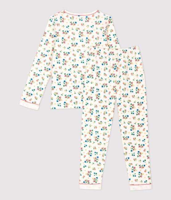 Pijama con estampado de flores de niña de tejido túbico blanco MARSHMALLOW/blanco MULTICO