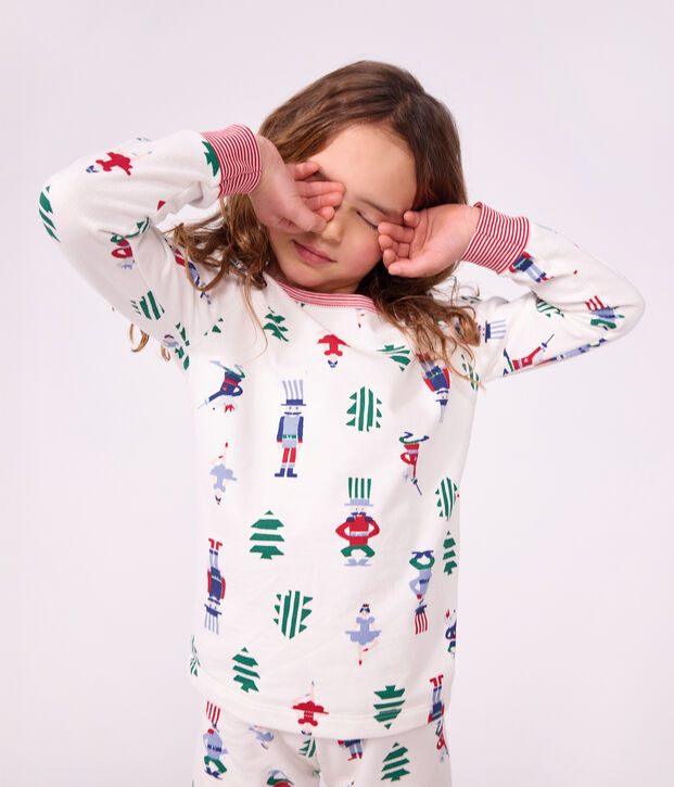 Pijama infantil de mulet&oacute;n con estampado de Navidad blanco/multicolor