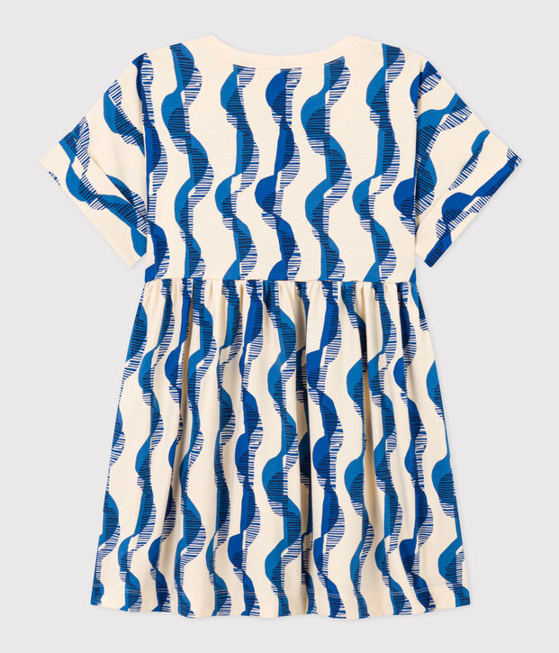 Vestido estampado de manga corta de algod&oacute;n de ni&ntilde;a crudo/multicolor