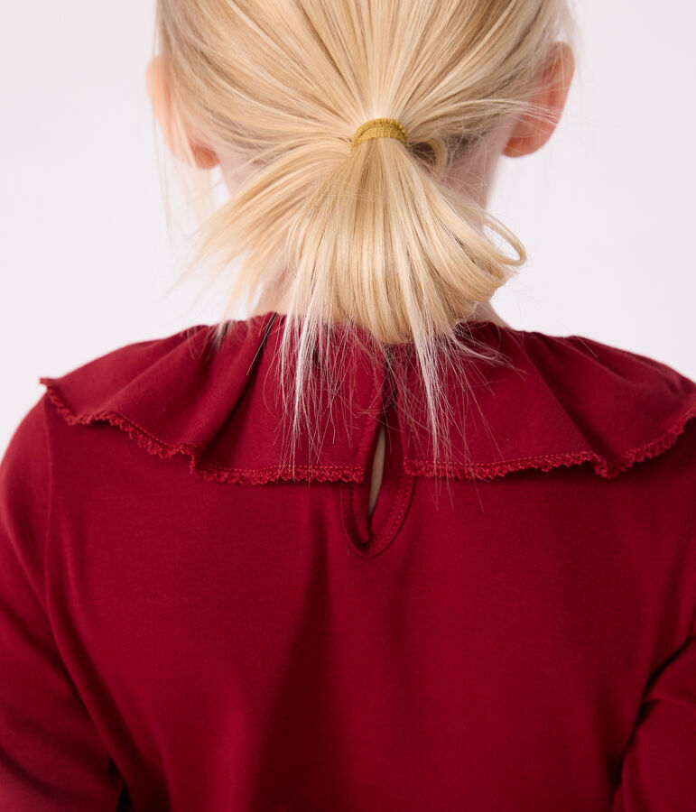 Camiseta infantil lisa de algod&oacute;n de manga larga rojo