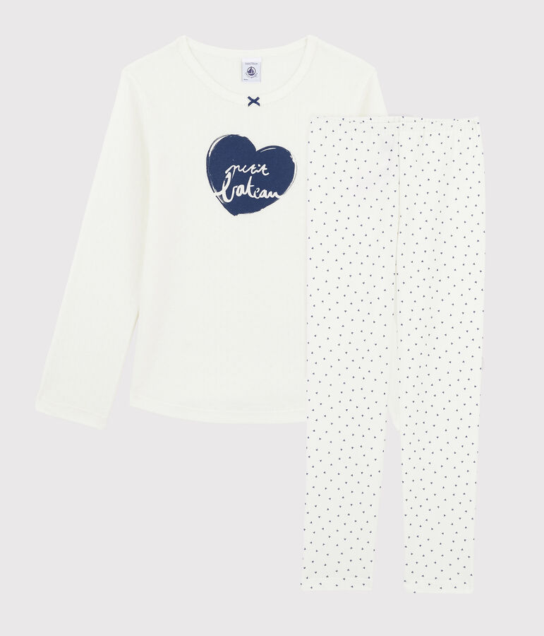 Pijama mini de corazones de ni&ntilde;a de punto blanco/azul