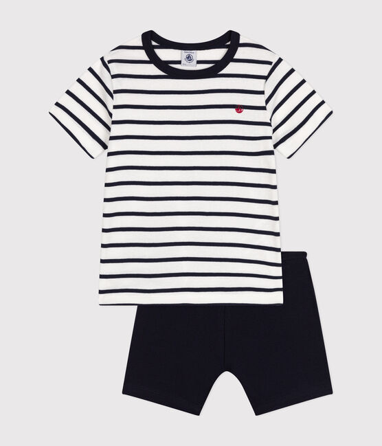 Pijama corto marinera de niño de algodón blanco MARSHMALLOW/azul SMOKING