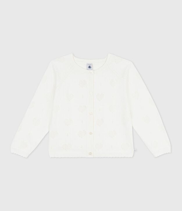 C&aacute;rdigan infantil liso de algod&oacute;n blanco