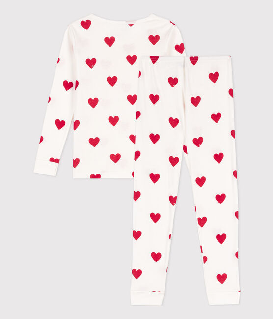 Pijama de algodón ajustado con corazones de niño/niña blanco MARSHMALLOW/rojo TERKUIT