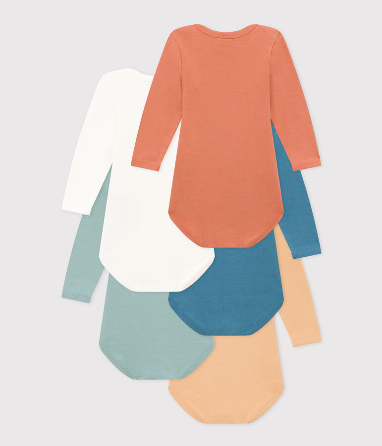 Juego de 5 bodis lisos de algod&oacute;n de manga larga para beb&eacute; multicolor