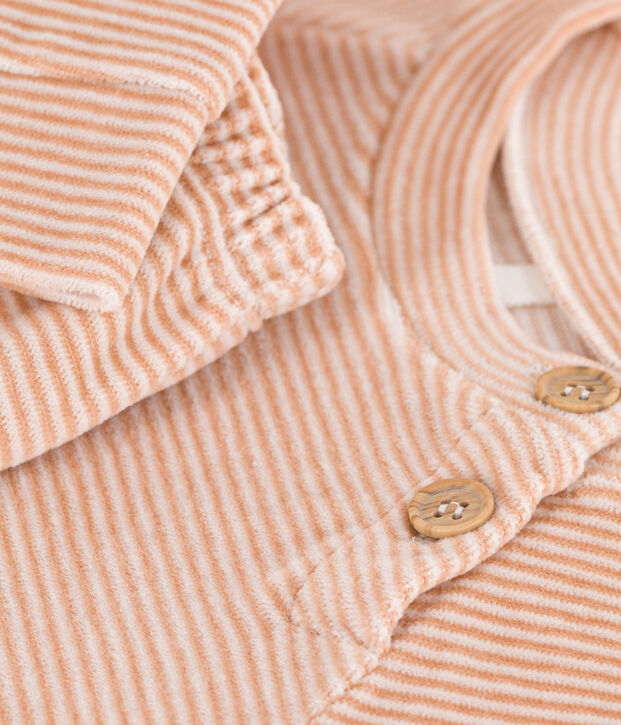 Conjunto de 2 piezas de beb&eacute; de terciopelo de algod&oacute;n beige/blanco