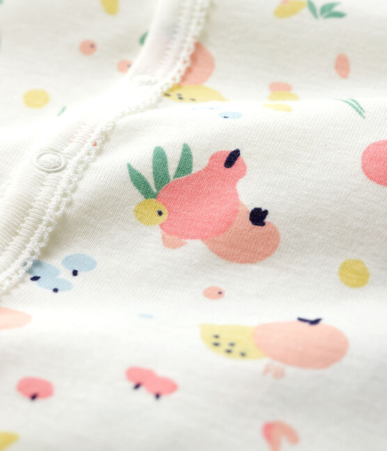 Pijama enterizo con pies desmontables de algodón de bebé niña blanco MARSHMALLOW/blanco MULTICO